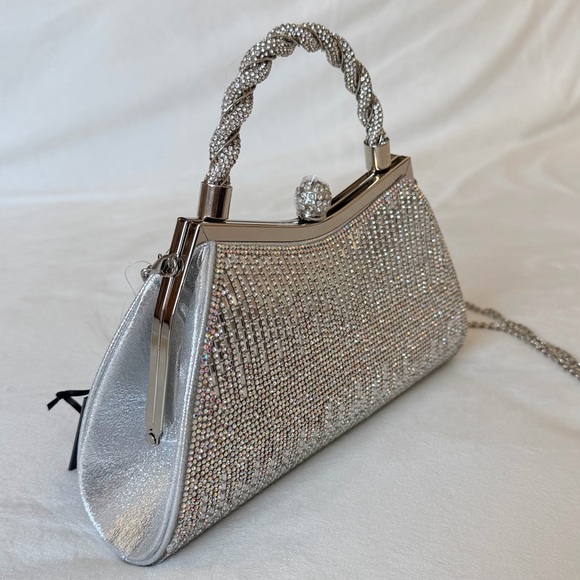 House of Harlow 1960 Metallic Silver Iridescent Rhinestone Beaded Handbag Purse - Picture 9 of 17